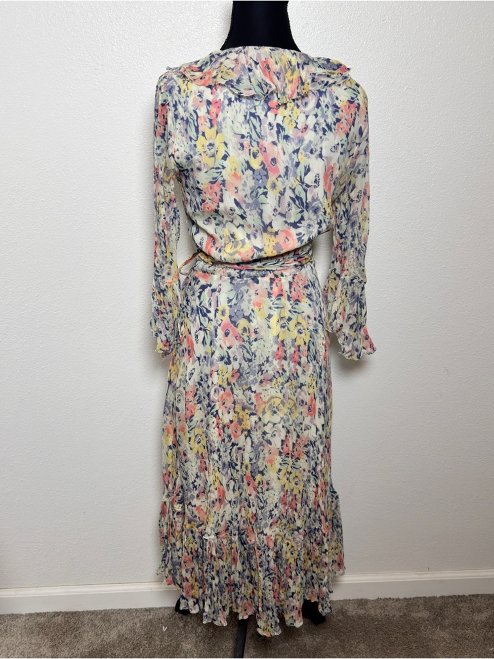 Polo Ralph Lauren Floral Crinkled Chiffon Wrap Dress Size 4 Midi Cottagecore - Picture 3 of 5
